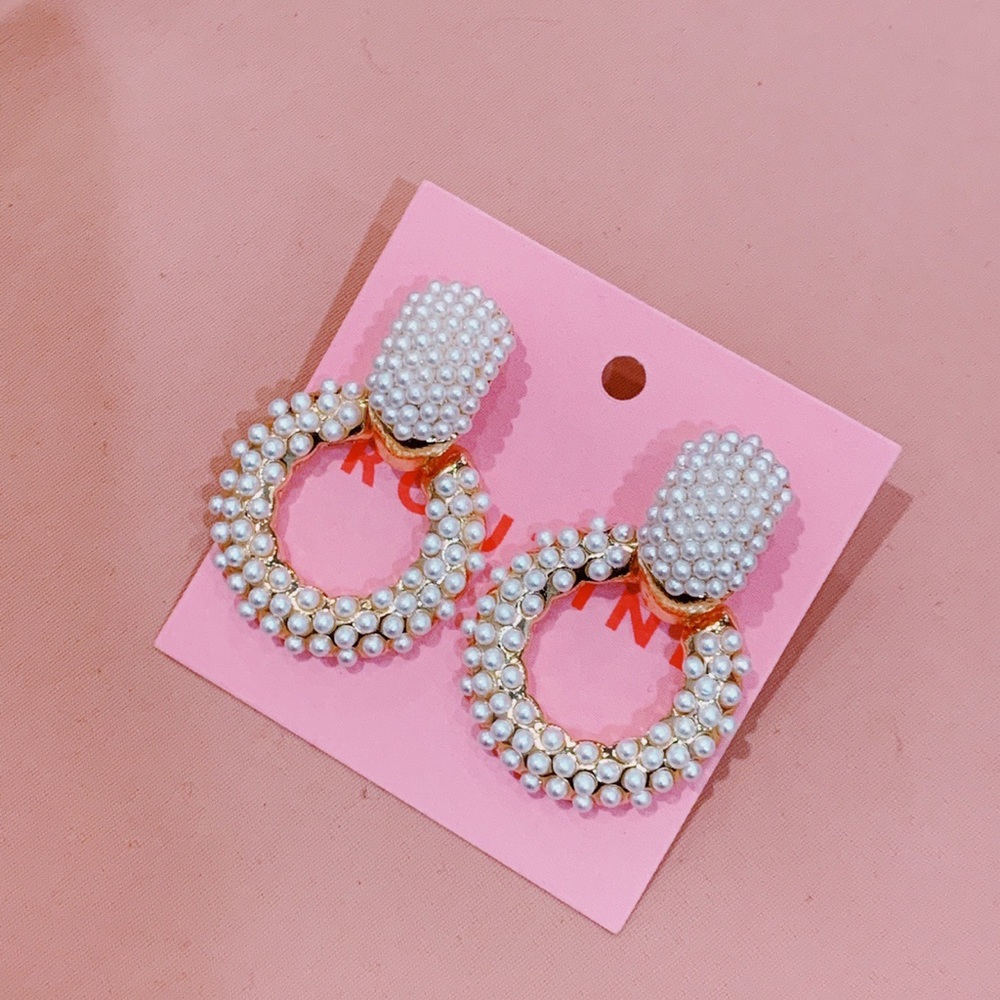 Short Pearl Hoop Statement Earrings